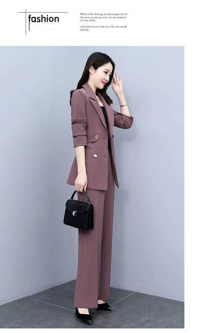 jinran Korean Version High Sense Temperament Professional Suit Elegant Woman 2022 Spring New Style Suit Wide Leg Pants Two-piece Set