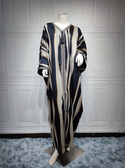 jinran Ramadan Eid Dubai Abaya Spring Autumn Striped Bat Sleeve Muslim Dress Fashion Arab Robe Tassel New Women's Wear Plus Size Skirt