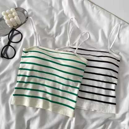 jinran Stripe Crop Top Women Slim Korean Style Beauty Back Tank Top Padded Fixed Cup Sexy Tube Tops Women 2022 New