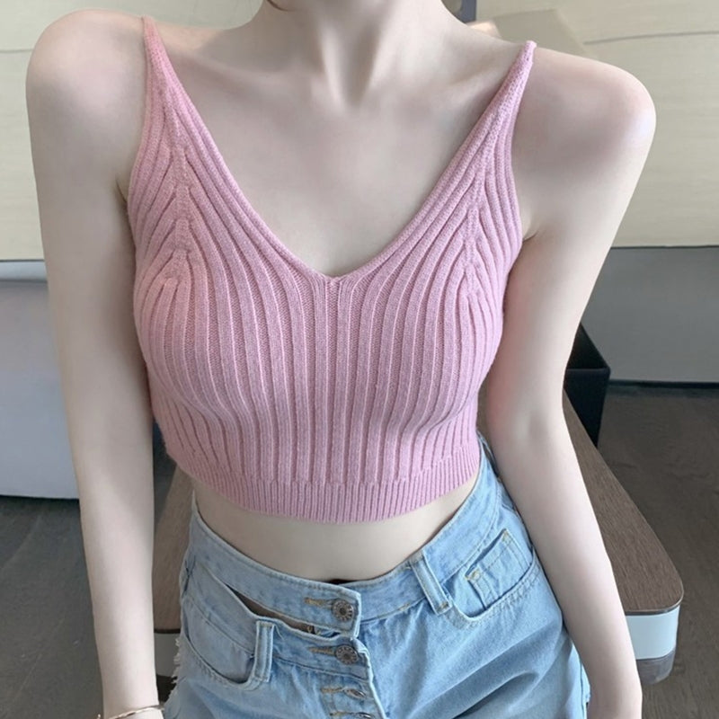 jinran Fashion Women Summer Basic Tops Sexy Strappy Sleeveless Racerback Crop Top 2022 Female Casual Solid Color Ribbed Knit Short Vest