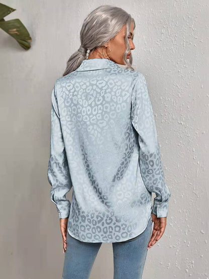 jinran Elegant Office Lady Leopard Print Lapel Blouse Casual Long Sleeve Jacquard Spring Summer Luxury Shirt Vintage Oversize Top Tunic