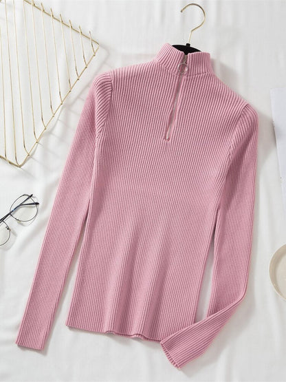 jinran New Fashion Woman Sweaters Women's Outer Wear Black Turtleneck Sweater Autumn Winter Zipper Pullover Slim Fit Sweater Tops