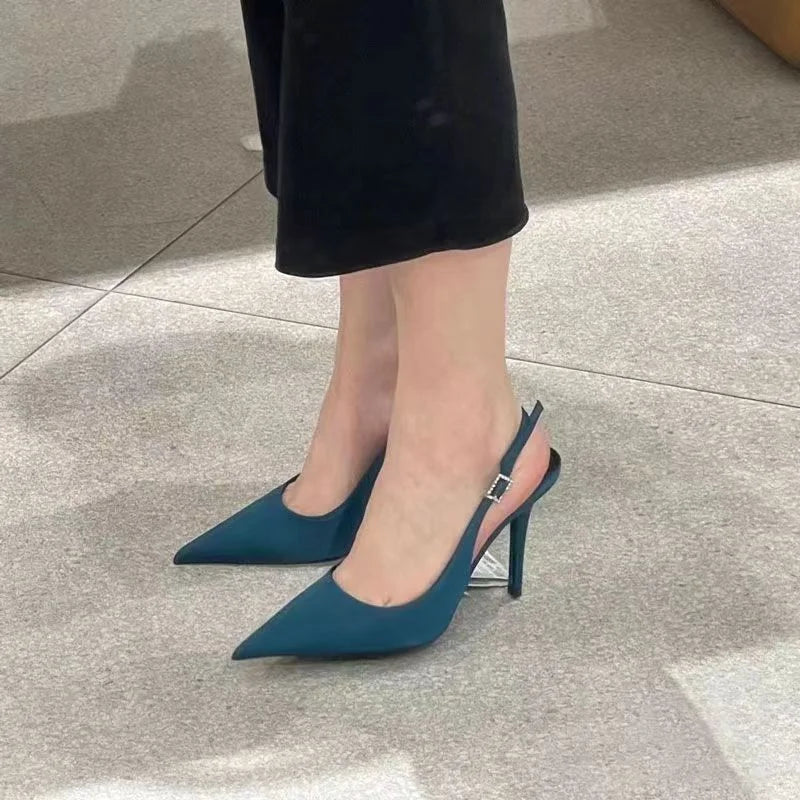 jinran Blue High Heel Shoes for Female Pointed Fashion Sandals Sexy Thin Heels Slip-on Commuter Shoes Shallow Summer  Women's Pumps