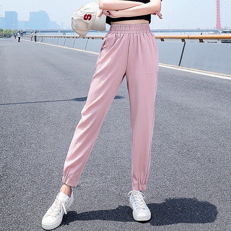 jinran Women'S Spring And Summer Ice Silk Sports  New 9-Point Pants Loose And Thin Female Fashion Leisure Mosquito Proof Trousers