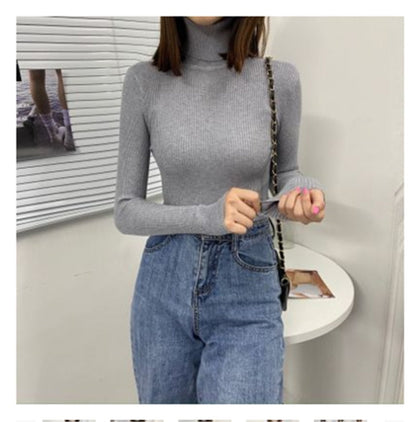 jinran Autumn Winter Korean Women Pullover Sweaters Slim Women Turtleneck Basic Tops Casual New Knitted Sweater Soft Warm Jumper 8069