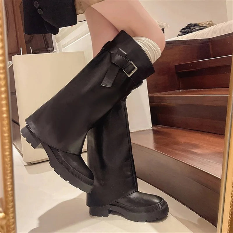 jinran Hot girl design sense 2024 new long tube boots thick soled knight boots fashionable retro high tube pants tube boots for women