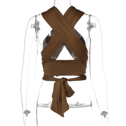 jinran Sleeveless Solid Corset Bandage Halter Patchwork Women Tops Hollow Out Sexy Tank Top Spring Summer Y2k Clothes Blouses