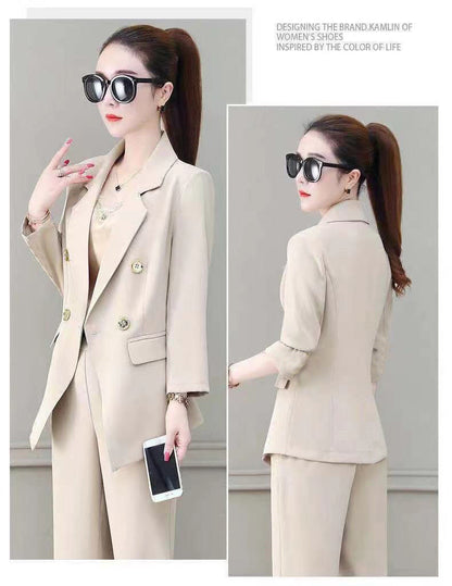 jinran Summer Korean Style Elegant Women's Pants Suit Fashion Slim Jacket Trousers Two-piece Set Office Blazer Temperament Tracksuit