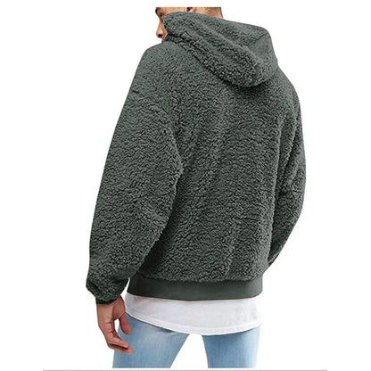 Casual Hooded Men's Long Sleeve Autumn Winter Warm Pocket Loose Sweatshirt Plush Fleece Hoodies Pullover Oversized Loose Tops