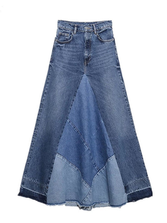 jinran Irregular Patchwork Denim Skirt For Women High Wait Pocket Streetwear Oversized Skirts Leisure 2023 Spring Summer New 6724