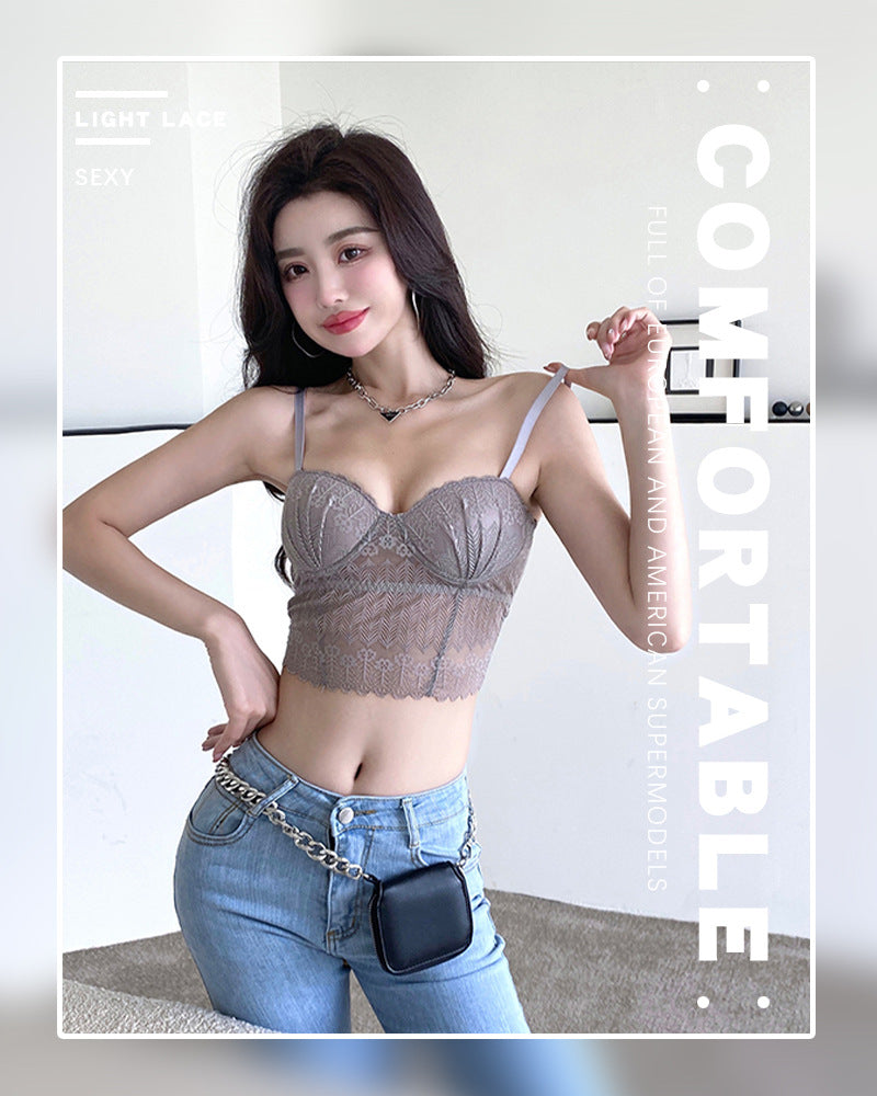 jinran Sexy Crop Top Women Lace Tube Top Comfortable Breathable Fixed Coaster Camisole Push Up Wireless Bra 2022 New