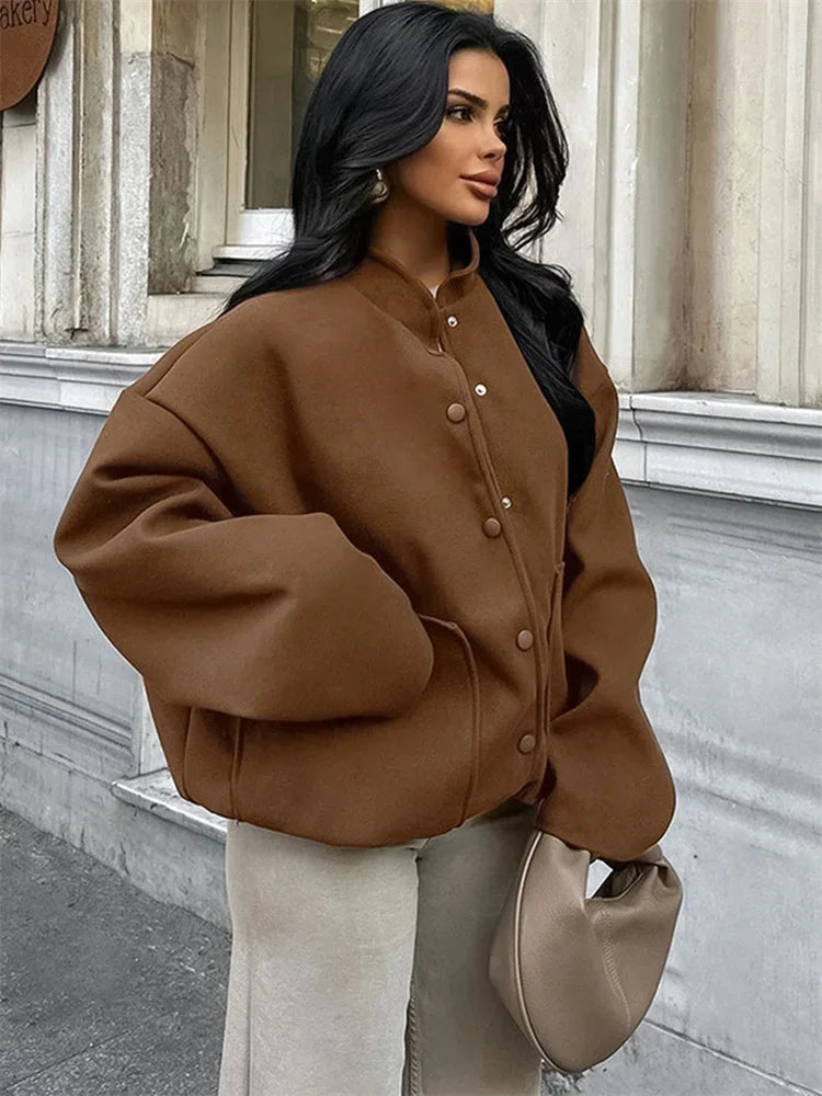 nvxiot  -  Winter Vintage Pocket Outwear Female Patchwork Loose Casual Lapel Long Sleeve Casual Solid Streetwear Women's Coat 2024