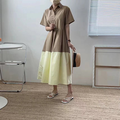 jinran Summer Loose Dresses Women 2022 New Cotton Soft Patchwork A Line Mini Dress Female Korean Casual Harujuku Khaki Dress