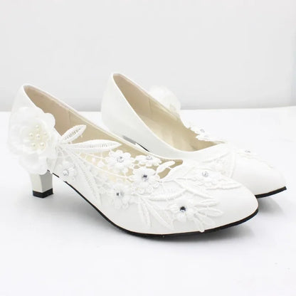 jinran White Flower Pumps New Arrival Womens Wedding Shoes Bride High Heels Platform Shoes for Woman Ladies Party Dress Shoes