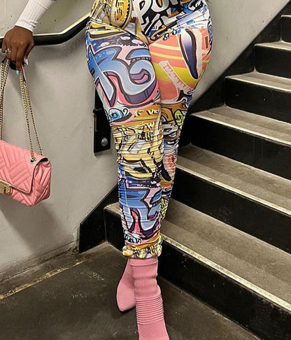 jinran Summer Women Casual Y2K Clothes Tie Dye Print Ruched Side Slit High Waist Pants Graphic Aesthetic Hip Pop Drop Shipping