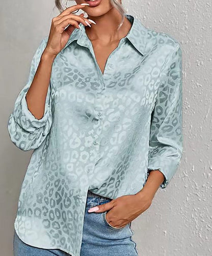 jinran Elegant Office Lady Leopard Print Lapel Blouse Casual Long Sleeve Jacquard Spring Summer Luxury Shirt Vintage Oversize Top Tunic