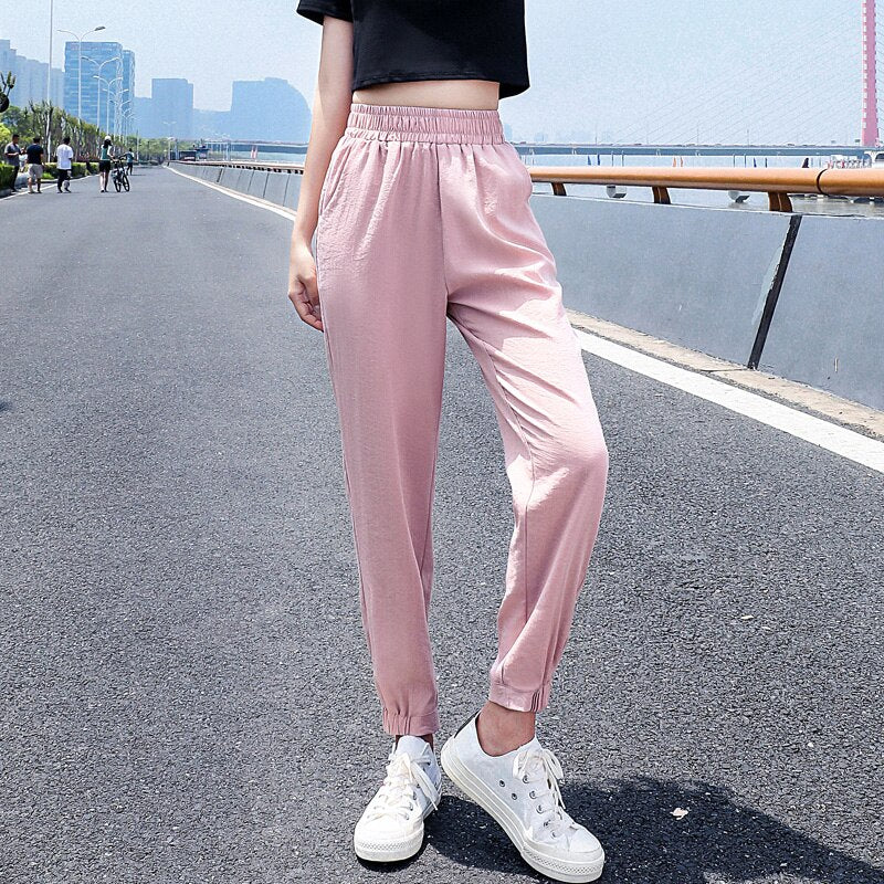 jinran Women'S Spring And Summer Ice Silk Sports  New 9-Point Pants Loose And Thin Female Fashion Leisure Mosquito Proof Trousers