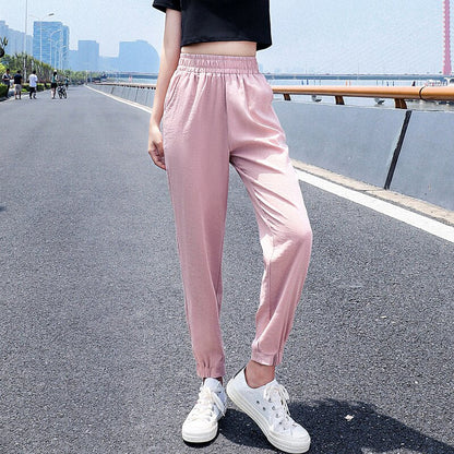 jinran Women'S Spring And Summer Ice Silk Sports  New 9-Point Pants Loose And Thin Female Fashion Leisure Mosquito Proof Trousers