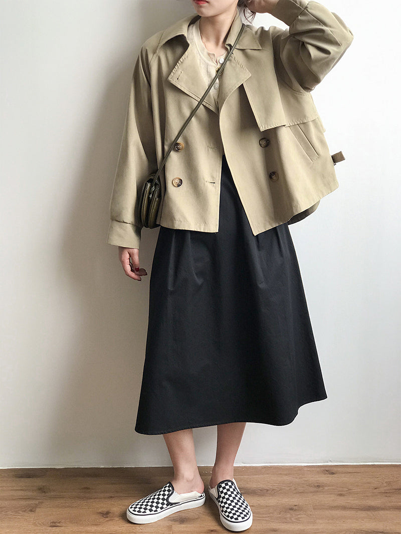 jinran 2024 Japanese Turn down Collar Full Regular Sleeve Khaki Trench Loose Straight Short Khaki Office Lady Fabric Belt Coat