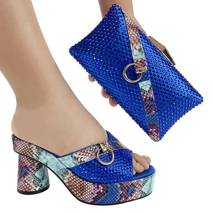 jinran Fashionable Top Italian Designers 2023 Luxury Elegant Clutch Bag Bright Diamond Snake Print Summer Women's Shoes With High Heels