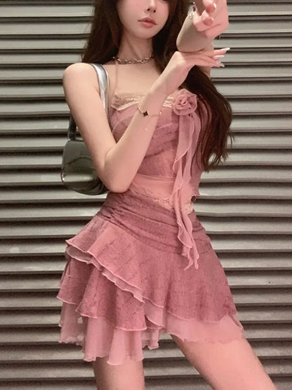 jinran 2024 Sweet Hot Girl Suit Women's Summer Sexy Slim Fit Camisole Top High Waist Mini Skirt Two Piece Set Fashion Female Clothes