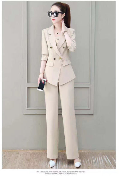 jinran Summer Korean Style Elegant Women's Pants Suit Fashion Slim Jacket Trousers Two-piece Set Office Blazer Temperament Tracksuit