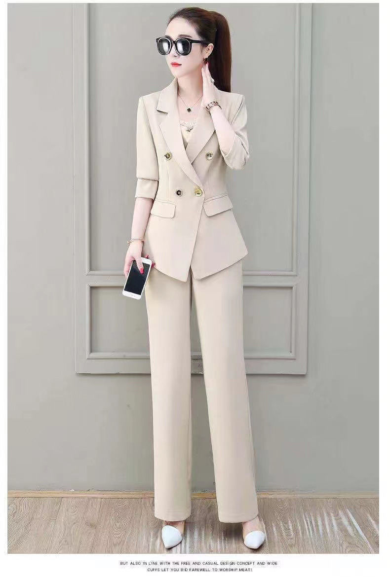 jinran Summer Korean Style Elegant Women's Pants Suit Fashion Slim Jacket Trousers Two-piece Set Office Blazer Temperament Tracksuit