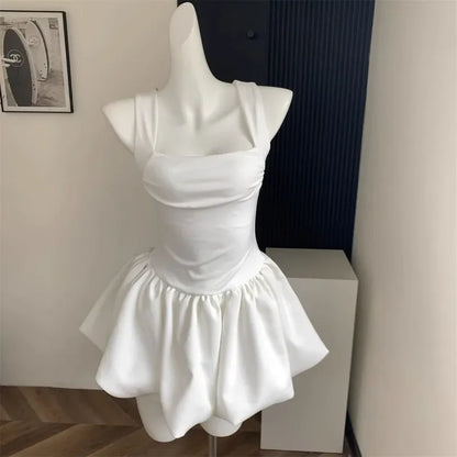 jinran Sweet Kawaii White Mini Dress Elegant Sexy Balletcore Women Korean Y2k Summer Short Dresses Party Dress French Vintage