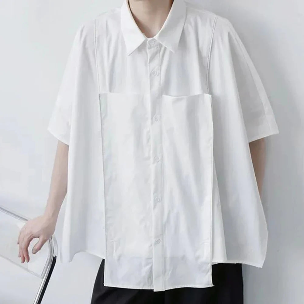 Summer Shirt for Men Korean Fashion Men's Loose Casual Short Sleeve Shirts Irregular Oversize Cloak Shirts Man Clothing Camisa