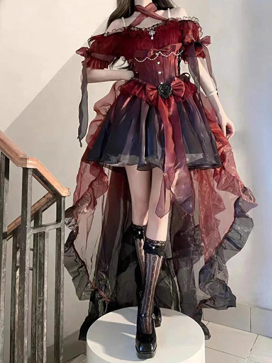 jinran Women's  Lolita Suspender Dress Umbrella Princess  Dress Flower Wedding Halloween Clothing