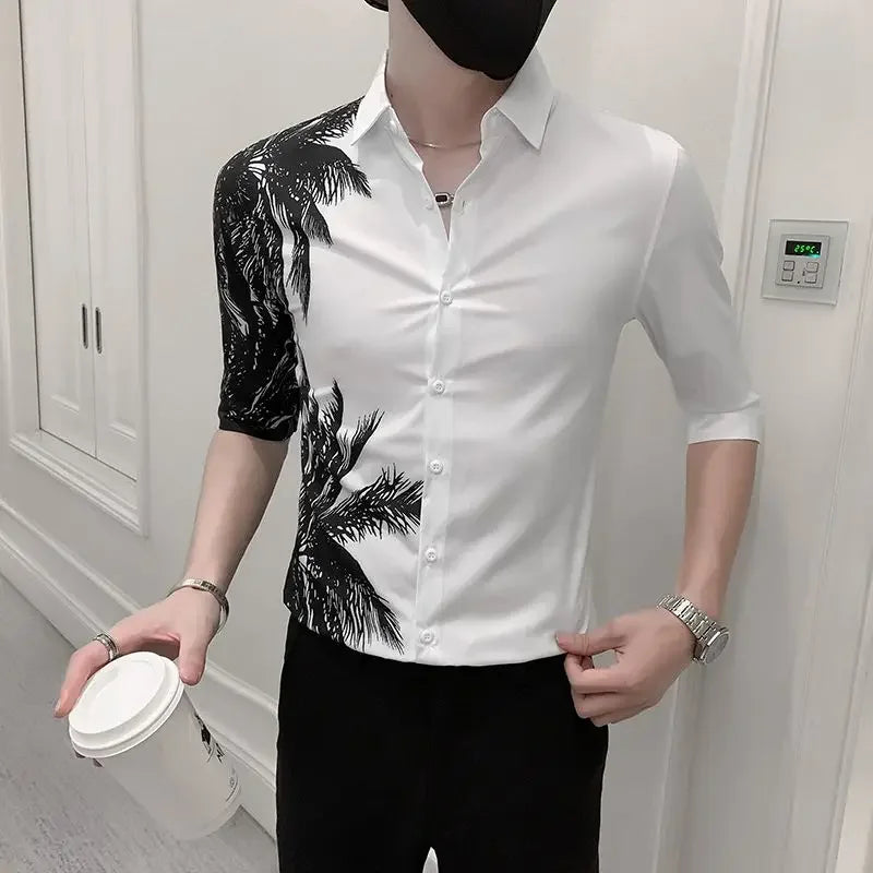 Male Shirts Graphic Oversize White Half Sleeve Men's Shirt with Sleeves Designer Slim Fit Normal Fashion 2024 Korean Style Xxl I