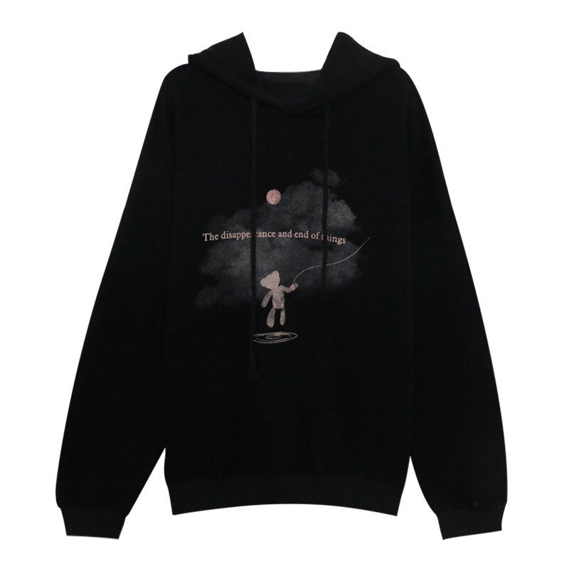 jinran Harajuku New Black Baggy Pullover Fashion Fleece Thicken Letter Printing Sweatshirt Casual Lazy Raglan Sleeves Drawstring Hoodie