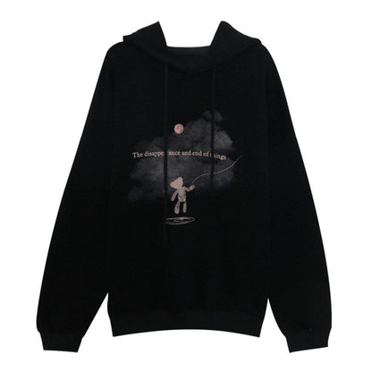 jinran Harajuku New Black Baggy Pullover Fashion Fleece Thicken Letter Printing Sweatshirt Casual Lazy Raglan Sleeves Drawstring Hoodie