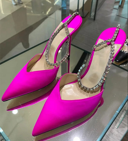 jinran Luxury Rhinestones Chains Women Pumps Designer Sandals High Heels Summer Ankle Strap Party Shoes Star Style Wedding Prom Shoes