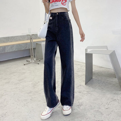 jinran 2022 New Spring Autumn Ins Street Hip-hop Wash Jeans Pants Loose Casual Denim Wide Leg Pants Tide Woman Side Stirp Jeans S-5XL