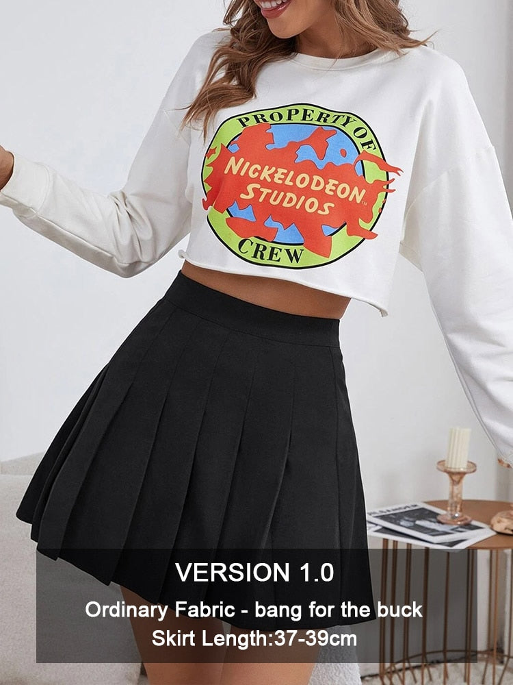 jinran Preppy Style High Waist Solid Pleated Mini Skirt Women Summer Spring Korean Fashion Cute White A-line Skirt Y2k Skort Clothes