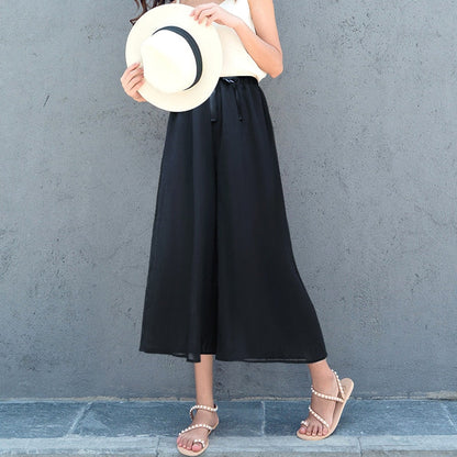 jinran Wide Leg Pants Women'S Spring Summer New Korean  Versatile Loose Chiffon Leisure Straight Tube 8-Point High Waist Trousers Lady