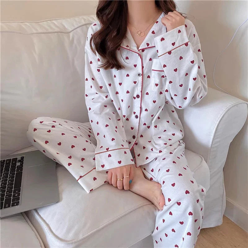 jinran 2024 Korean Style Spring Autumn Rest Pajamas for Women Fashion Long Sleeve Pants High Grade Elegant Comfortable Lapel Loungewear