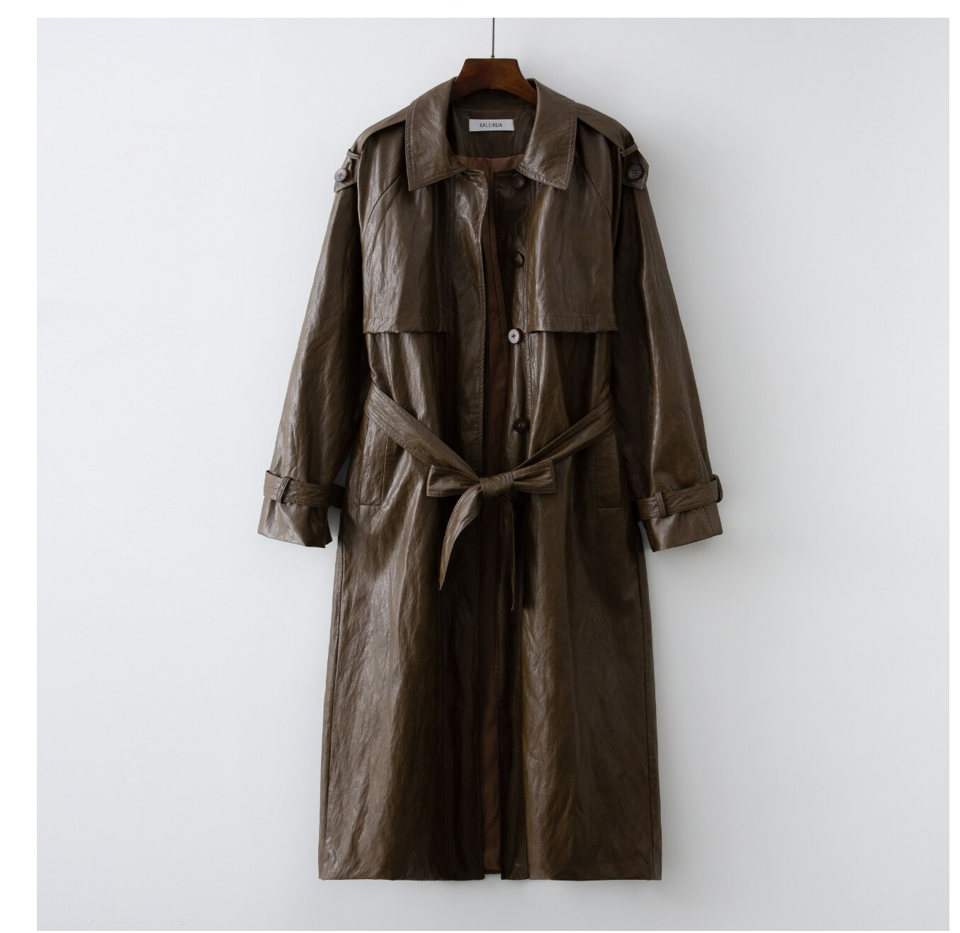 jinran 2022 Autumn New design Runway Designer Leather Maxi Long Trench Coat With Belt Chic Female PU Windbreaker Classic