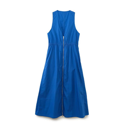 jinran Women Elegant Solid Long Dresses 2023 Summer Zipper Sleeveless Oversized Dresses Fashion Party Vestidos
