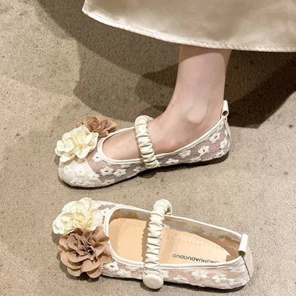 jinran Flower Mesh Lace Flats Mary Janes Shoes Women Sandals Summer Dress Comfort Shoes New Shallow Designer Casual Zapatillas De Mujer