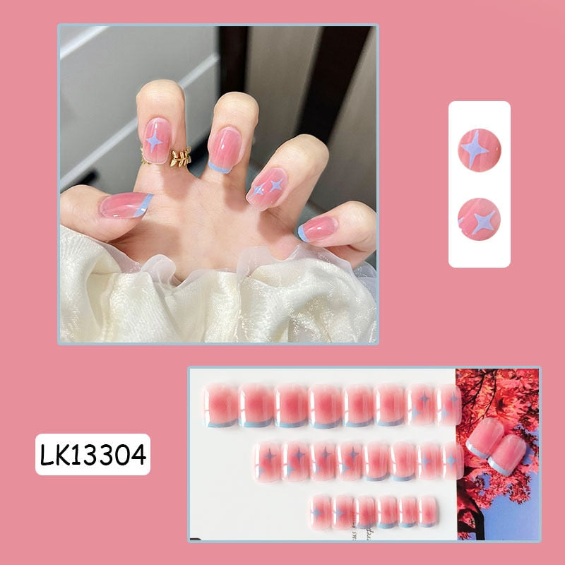 jinran 24Pcs New White Daisy Fake Nails Short Simple Detachable Wearable Armor Wearing Reusable False Nails Ballerina Press on Nail Set