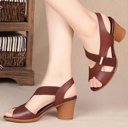 jinran Women Summer Sandals 2024 Round Mid Heel Platform Sandals High Quality Pu Leather Beach Casual Fashion Open Toe Female Shoes