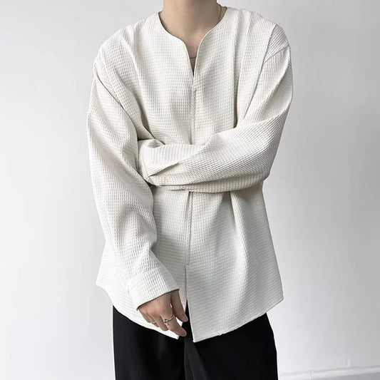 Mens Harajuku Irregular Shirt 2024 Spring New Fashion Goth Handsome Loose Oversized Lapel Fashion Long Sleeve Cloak Unisex