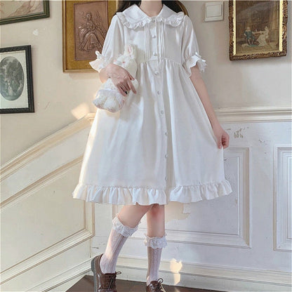 jinran Dresses Women Japanese Style Sweetie Loose All-match Students Kawaii Comfortable Solid Trendy Knee-length Popular Lovely Summer