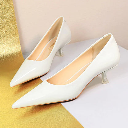 jinran Patent Leather Mid Heel Women Shoes 2024 Spring New Kitten Heels 4.5 Cm Pointed Shoes Women Pumps Occupational OL Office Heels