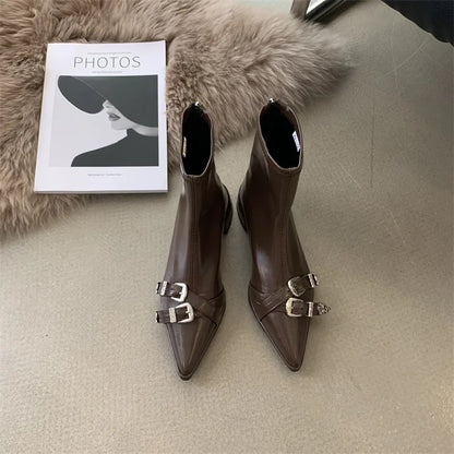 jinran Boots Women New 2024 Shoes Zipper Luxury Designer silver High Heel Leather Ladies Pointy Autumn Rubber Ankle Fashion Rome Riding