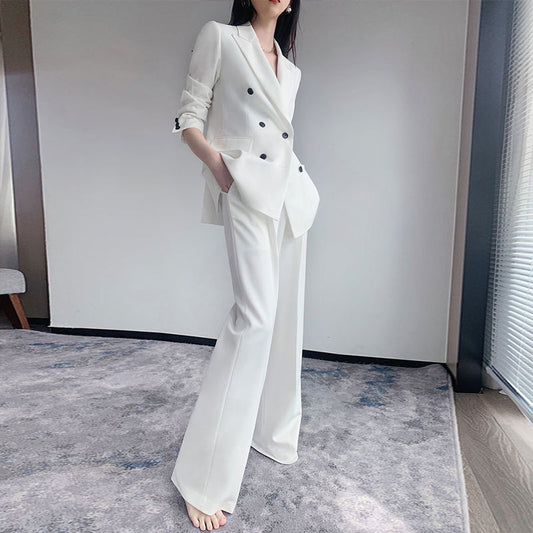 jinran 2022 Spring Autumn Korean Women's 2 Pcs Suit Set Office Lady Graceful High-End OL Coats+Wide Leg Pants Sets New White Clothing