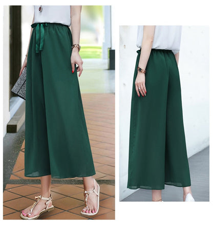 jinran Wide Leg Pants Women'S Spring Summer New Korean  Versatile Loose Chiffon Leisure Straight Tube 8-Point High Waist Trousers Lady