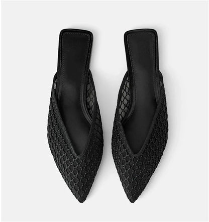 jinran Pointed Toe Half Slippers Women Flat Shoes Ladies Mesh Beach Slides Outside Mules Designer Gladiator Sandals  Summer